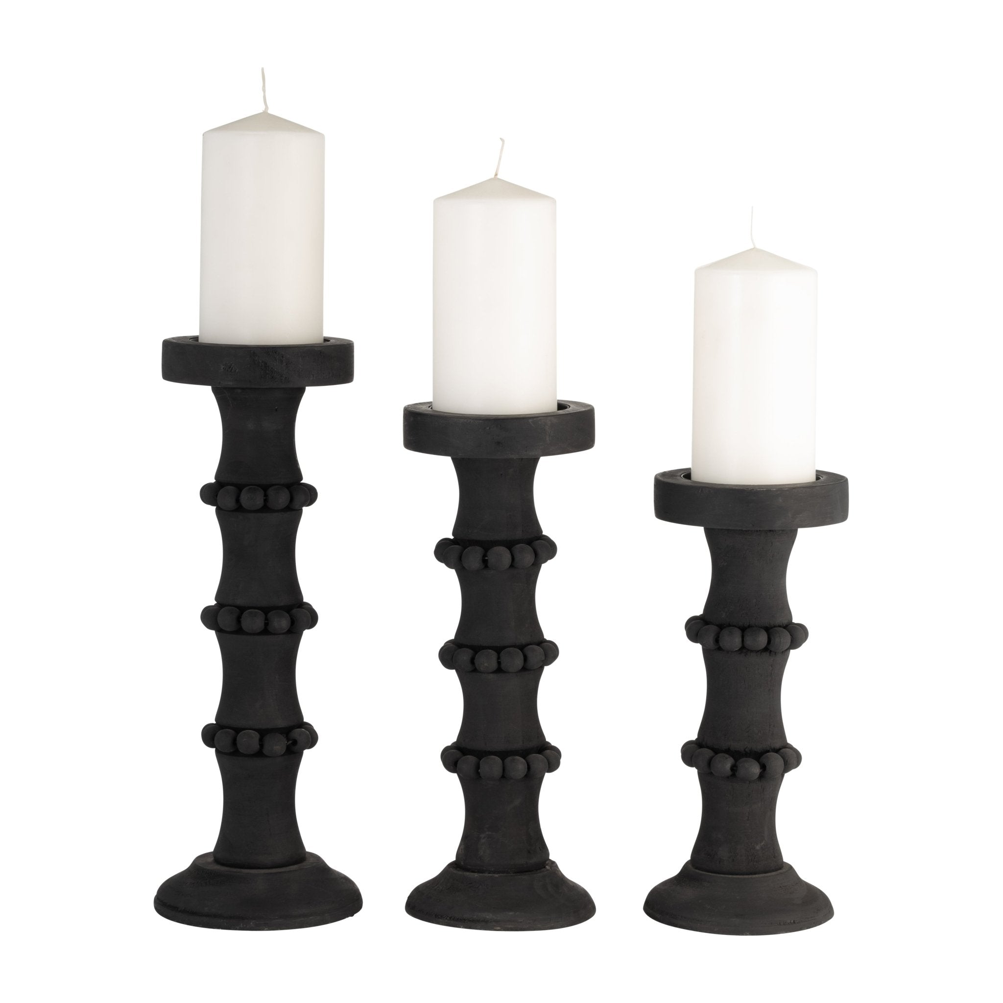WOOD, 11" ANTIQUE STYLE CANDLE HOLDER, BLACK Candle Holders| Sagebrook Home