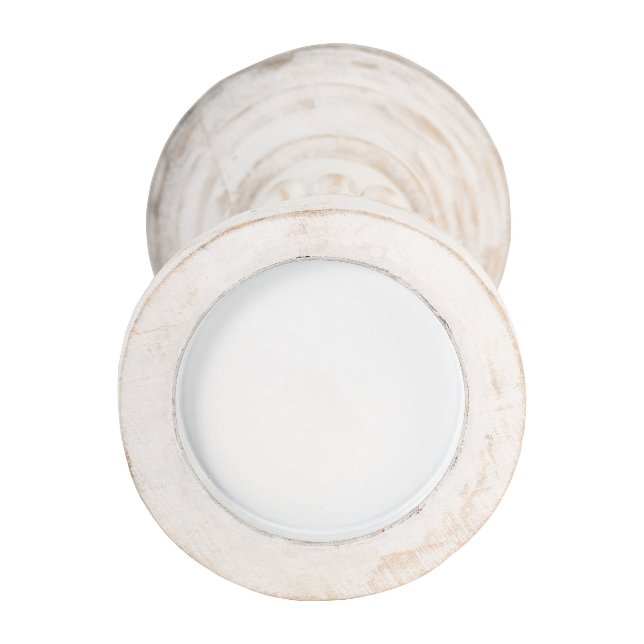 WOOD, 11" ANTIQUE STYLE CANDLE HOLDER, WHITE Candle Holders| Sagebrook Home