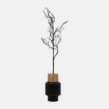 WOOD, 11" CARVED TOTEM VASE W GOLD TOP, BLACK/GOLD Vases and Jars| Sagebrook Home