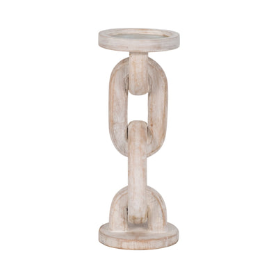 Wood, 11" Chain Pillar Candle Holder, White - Al Rugaib Furniture