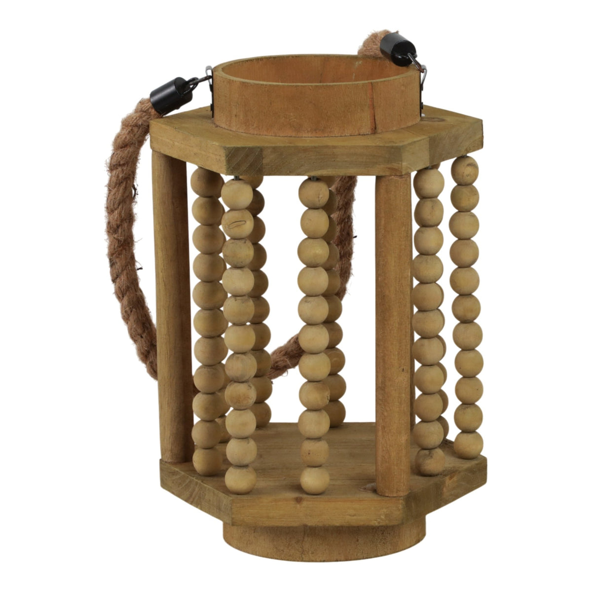 WOOD 11" LANTERN WITH ROPE HANDLE, BROWN Candle Holders| Sagebrook Home