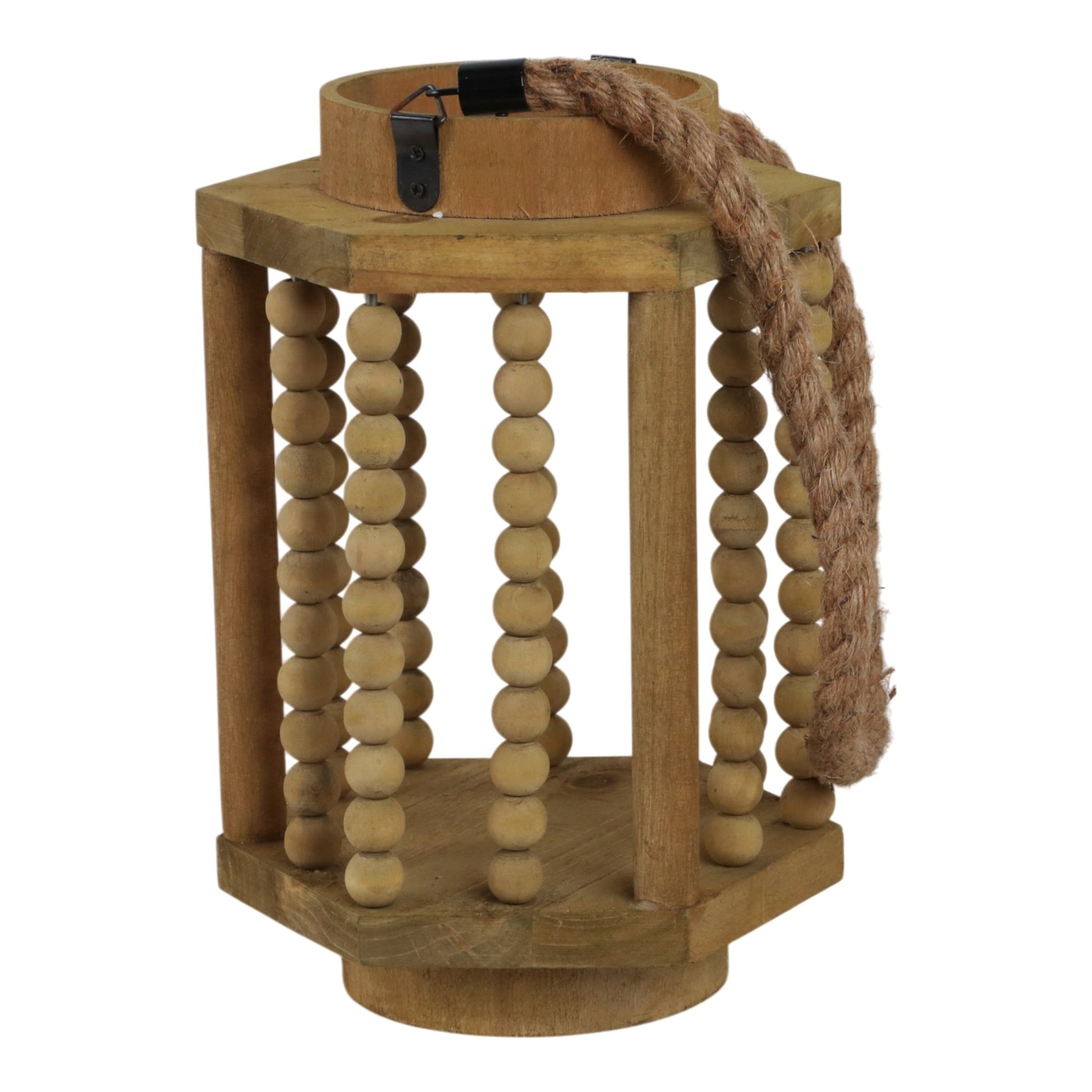 WOOD 11" LANTERN WITH ROPE HANDLE, BROWN Candle Holders| Sagebrook Home