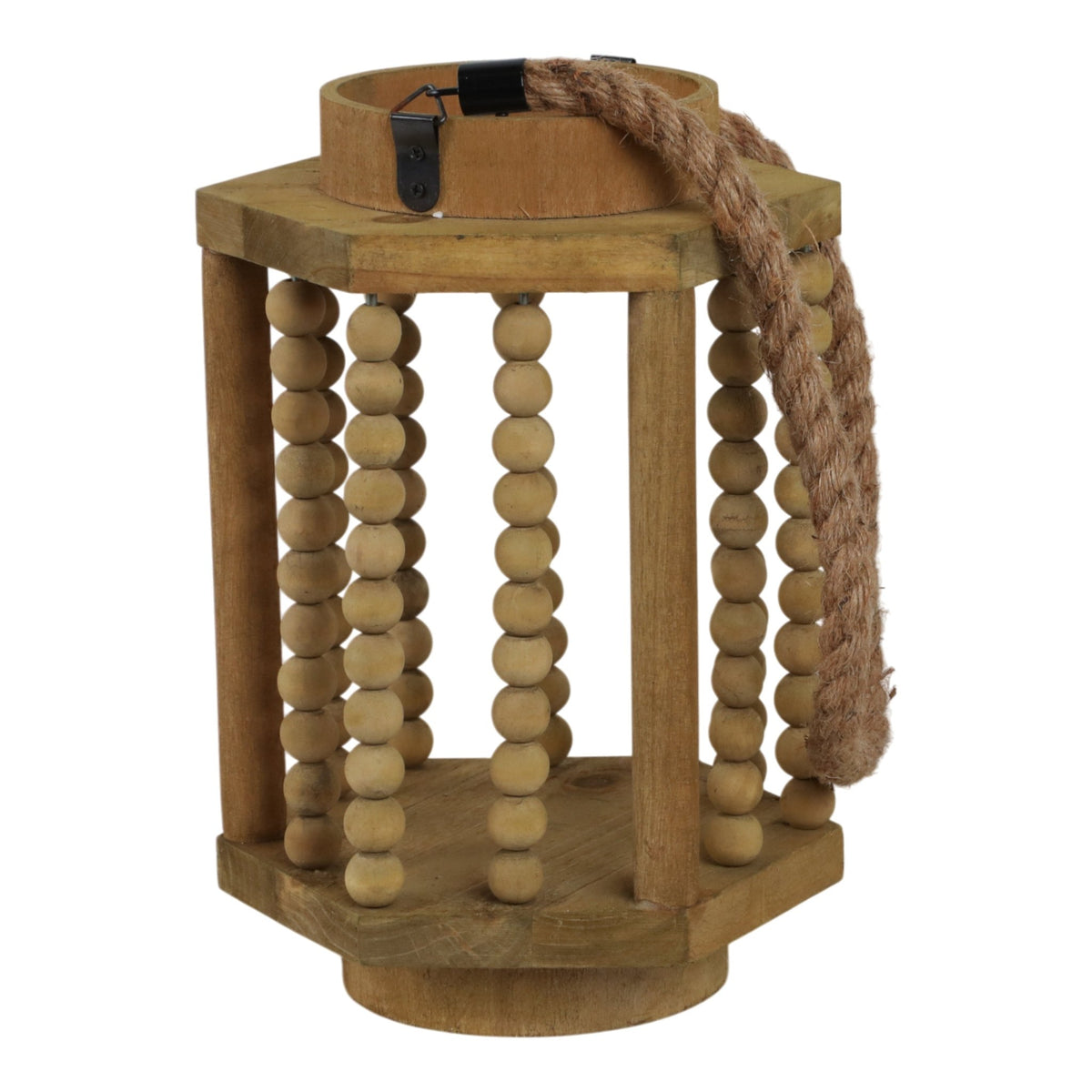 WOOD 11" LANTERN WITH ROPE HANDLE, BROWN Candle Holders| Sagebrook Home