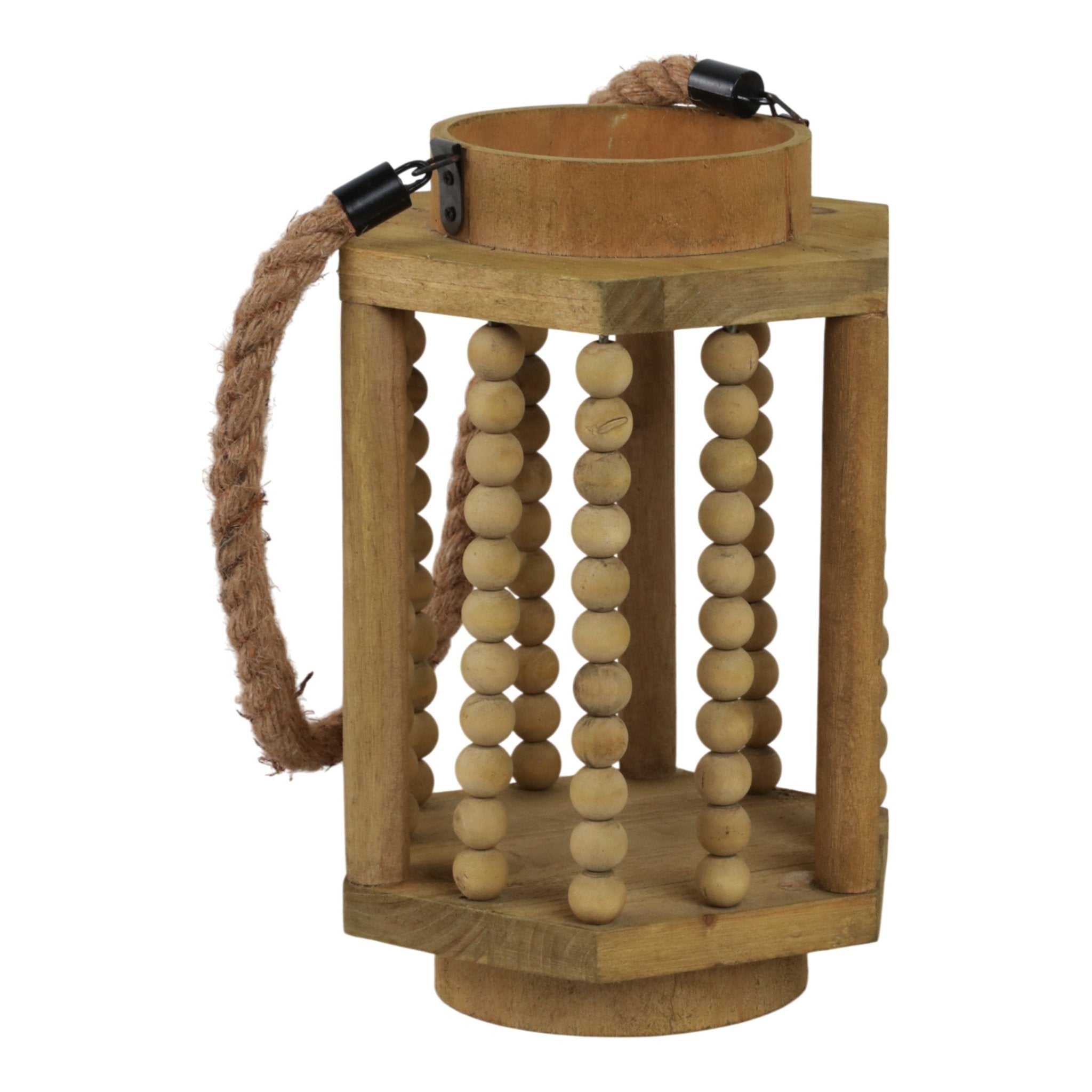 WOOD 11" LANTERN WITH ROPE HANDLE, BROWN Candle Holders| Sagebrook Home