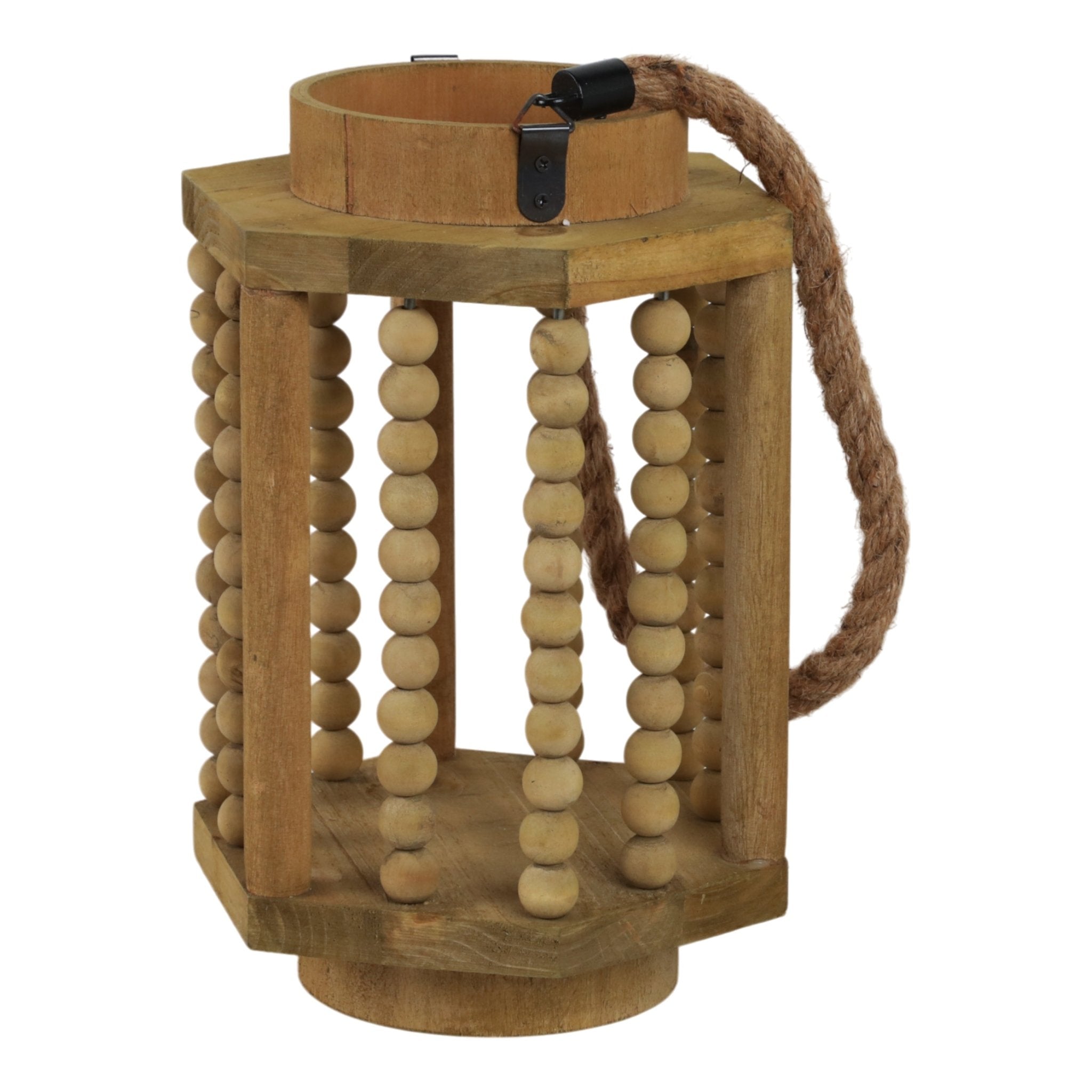 WOOD 11" LANTERN WITH ROPE HANDLE, BROWN Candle Holders| Sagebrook Home