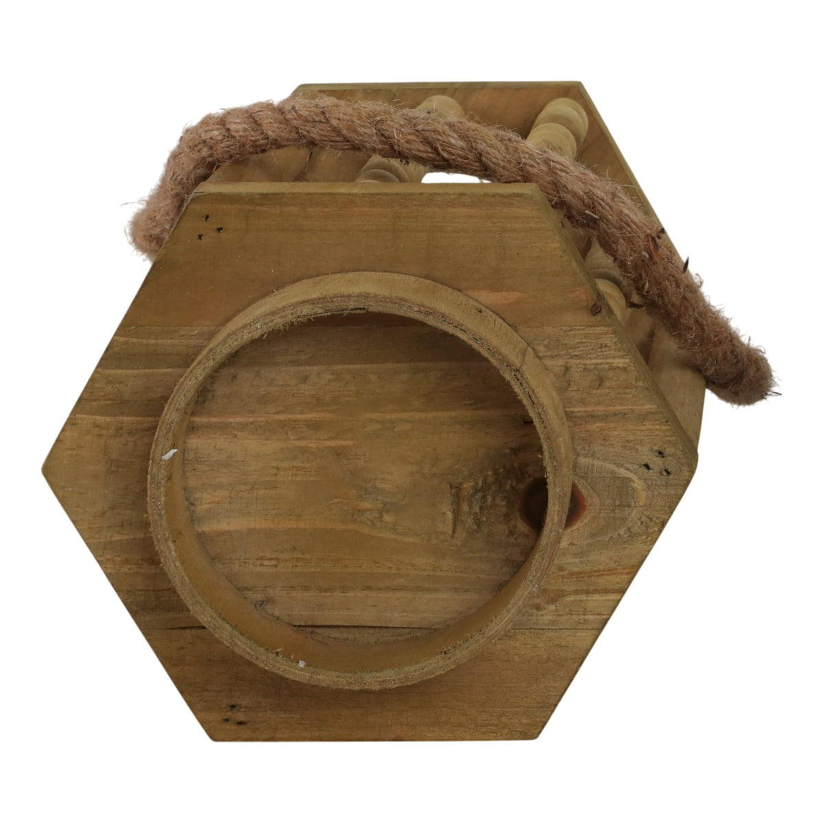WOOD 11" LANTERN WITH ROPE HANDLE, BROWN Candle Holders| Sagebrook Home