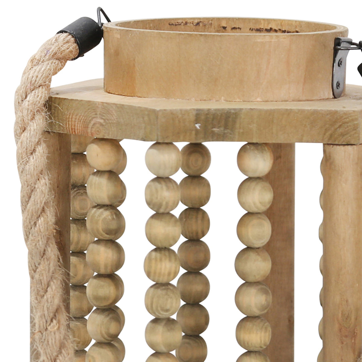 WOOD 11" LANTERN WITH ROPE HANDLE, BROWN Candle Holders| Sagebrook Home