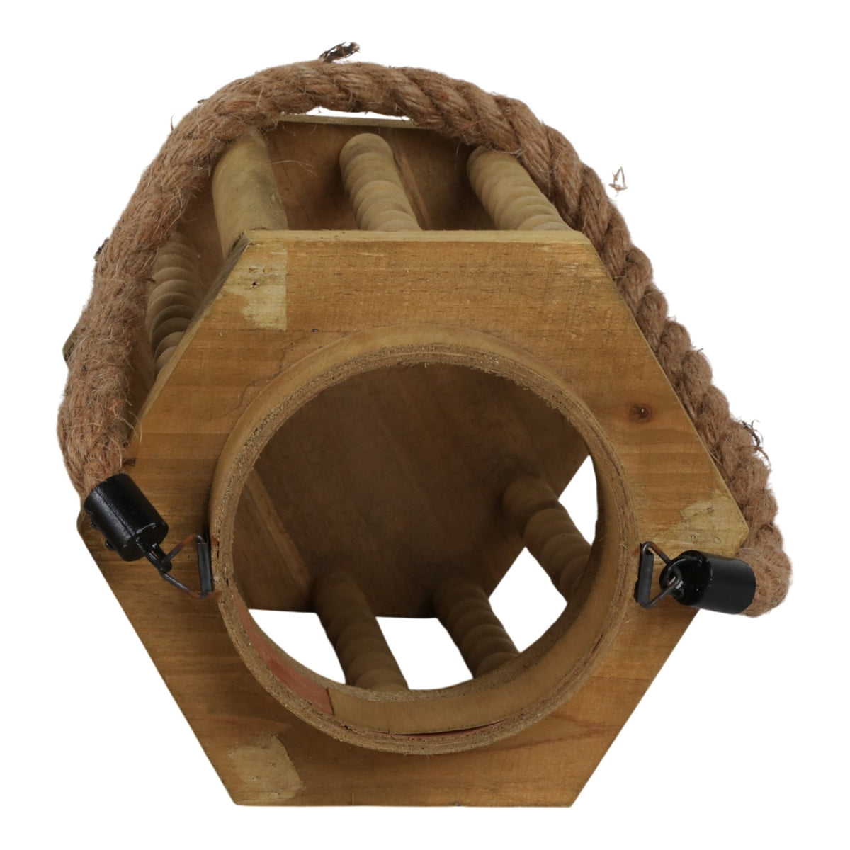 WOOD 11" LANTERN WITH ROPE HANDLE, BROWN Candle Holders| Sagebrook Home