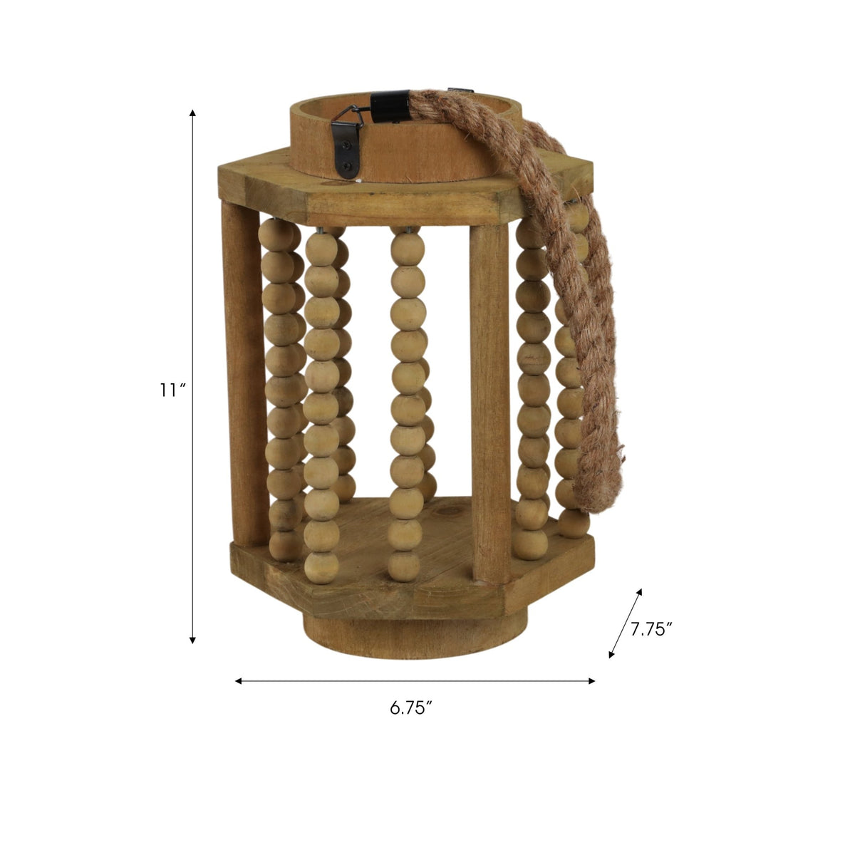 WOOD 11" LANTERN WITH ROPE HANDLE, BROWN Candle Holders| Sagebrook Home