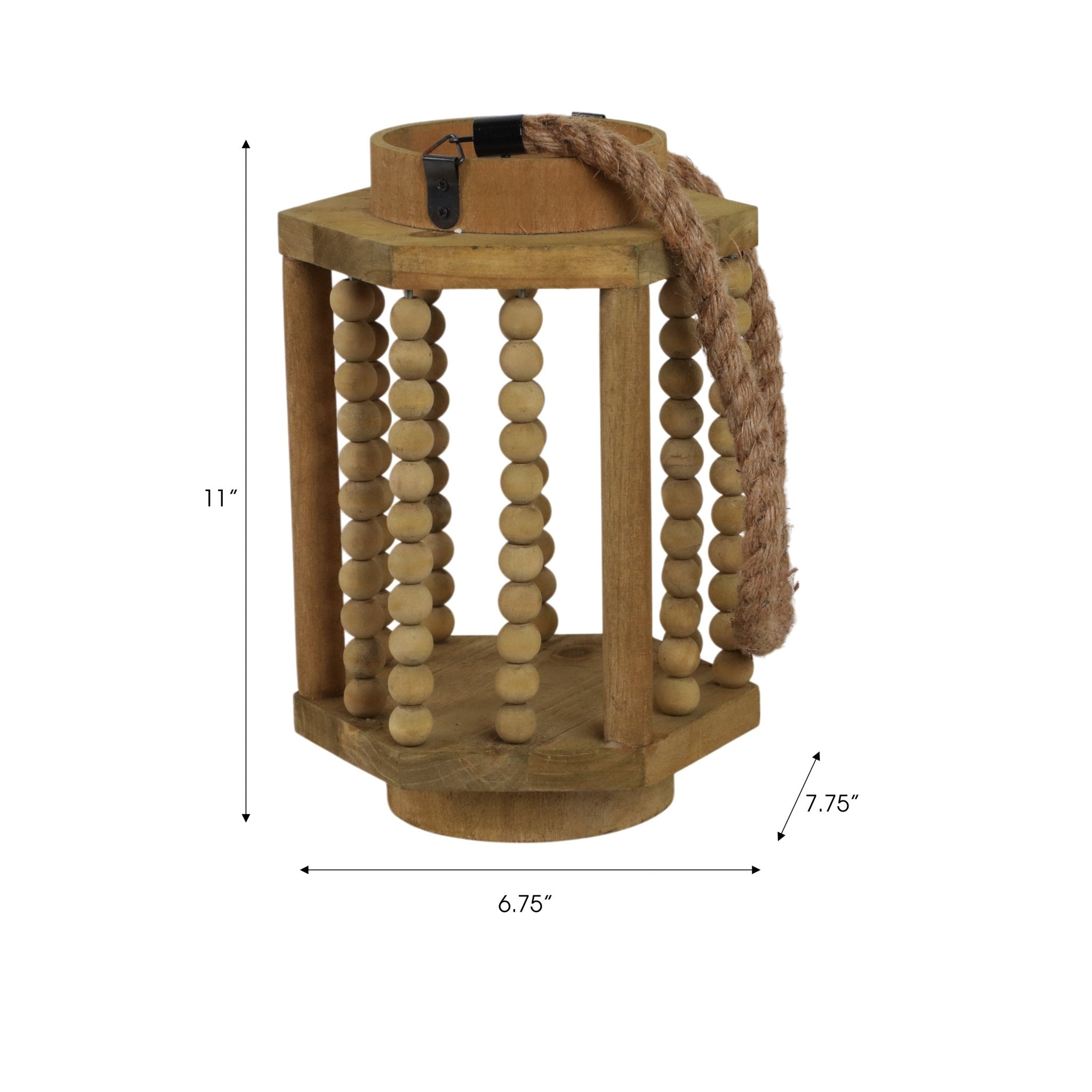 WOOD 11" LANTERN WITH ROPE HANDLE, BROWN Candle Holders| Sagebrook Home