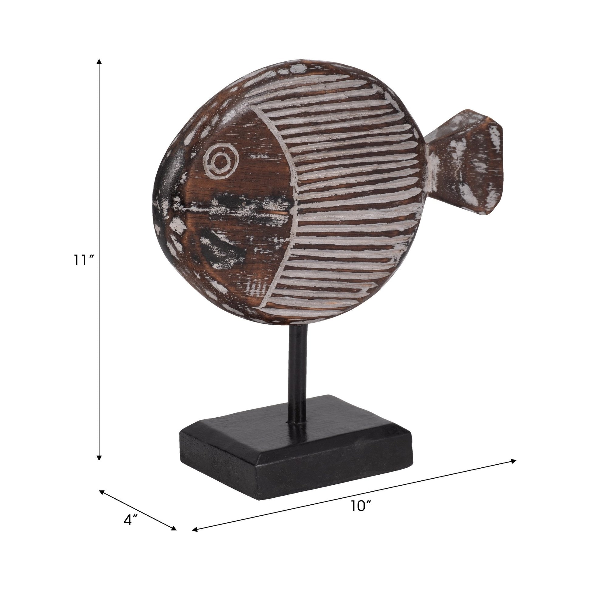 WOOD, 11"H FISH ON STAND, GRAY | Sagebrook Home