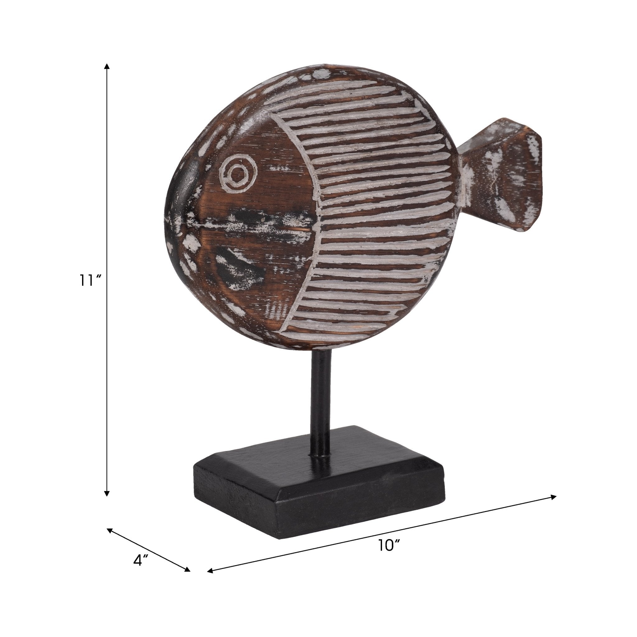 WOOD, 11"H FISH ON STAND, GRAY | Sagebrook Home