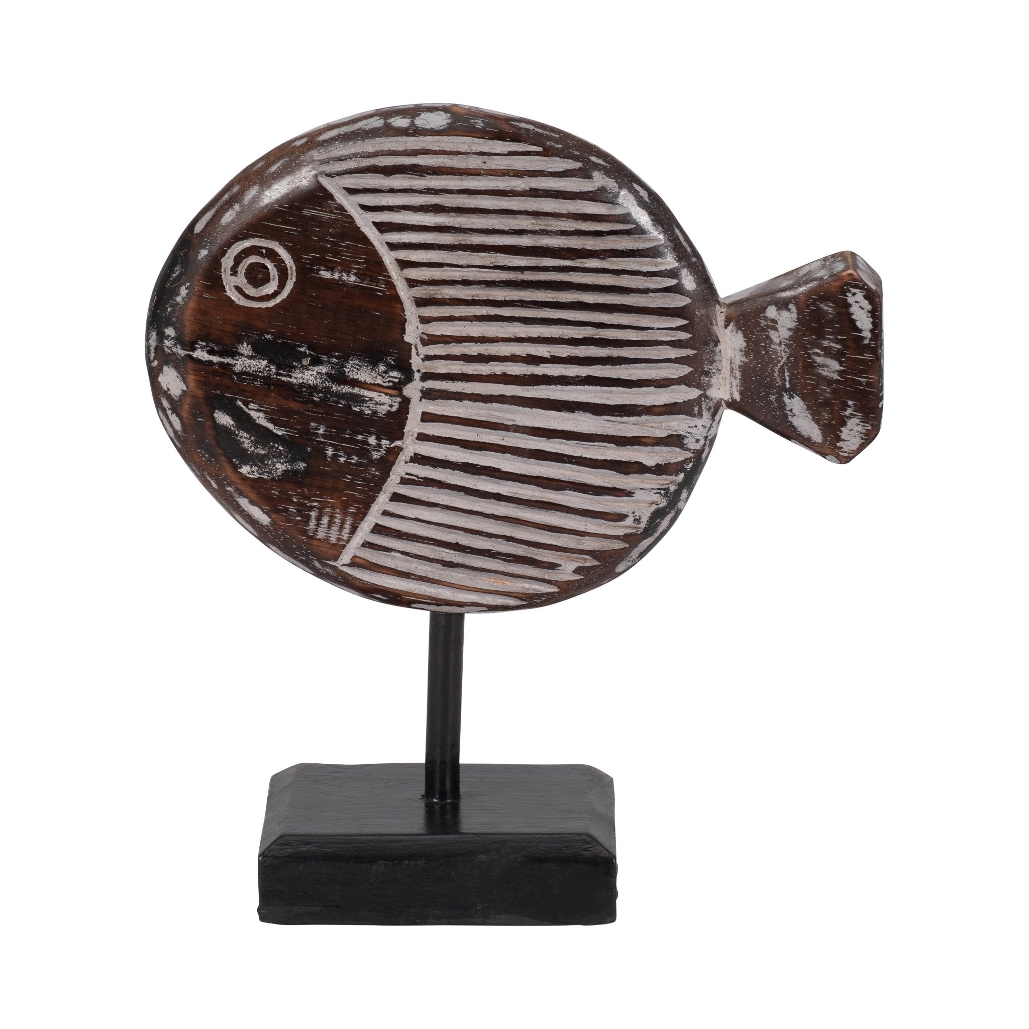 WOOD, 11"H FISH ON STAND, GRAY | Sagebrook Home