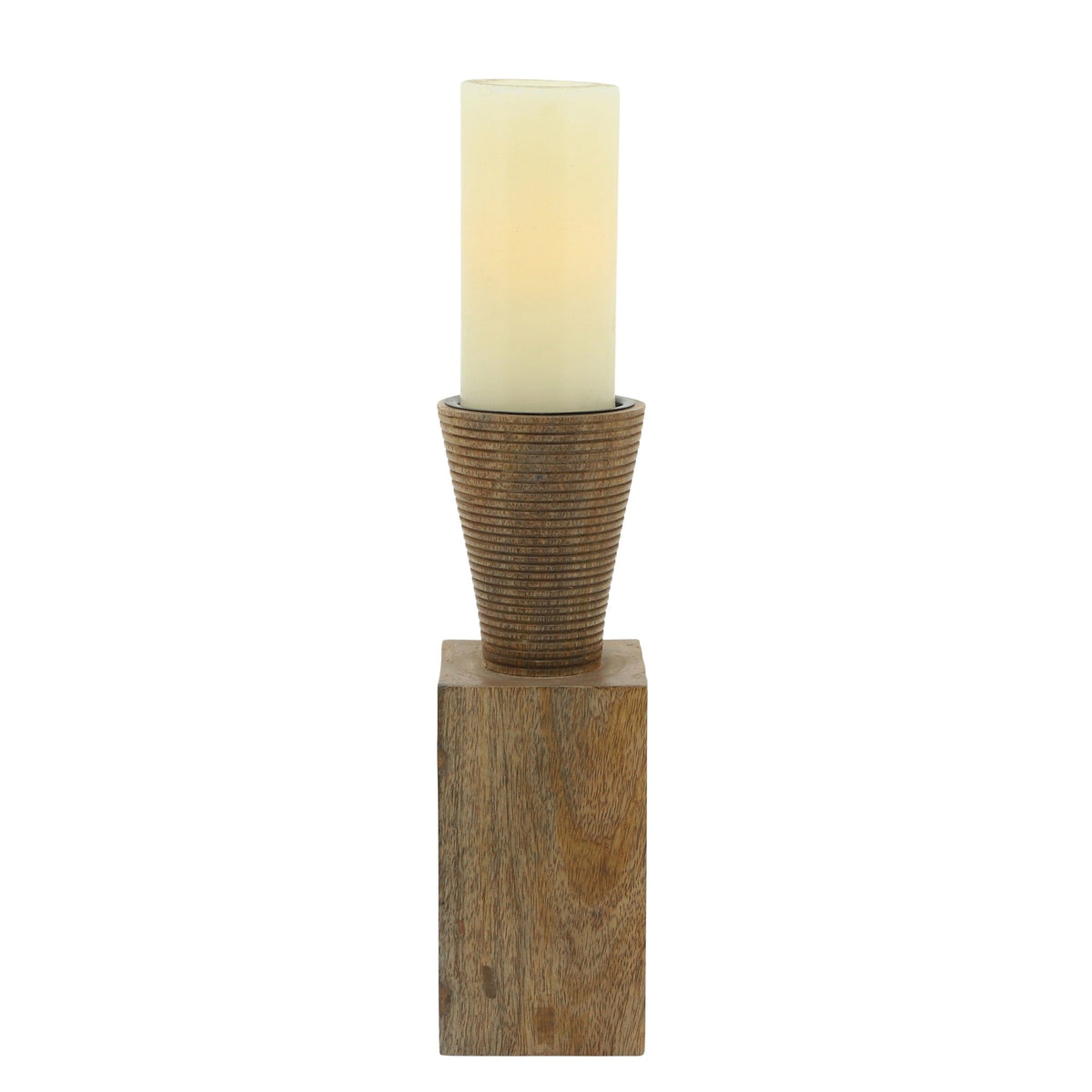 Wood, 11"H, Geometric Candle Holder, Brown Candle Holders| Sagebrook Home