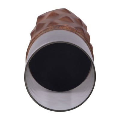 WOOD, 12" STACKED HEXAGON PILLAR HURRICANE, BROWN - Al Rugaib Furniture