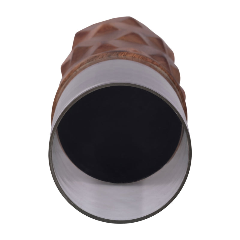 WOOD, 12" STACKED HEXAGON PILLAR HURRICANE, BROWN - Al Rugaib Furniture