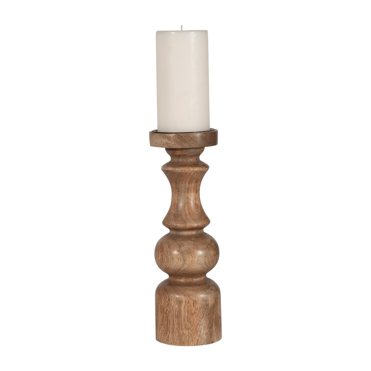 WOOD, 12" TRADITIONAL PILLAR CANDLEHOLDER, NATURAL Candle Holders| Sagebrook Home