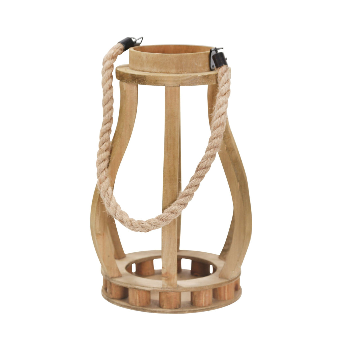 Wood 13.75" Lantern With Ropehandle, Brown Candle Holders| Sagebrook Home