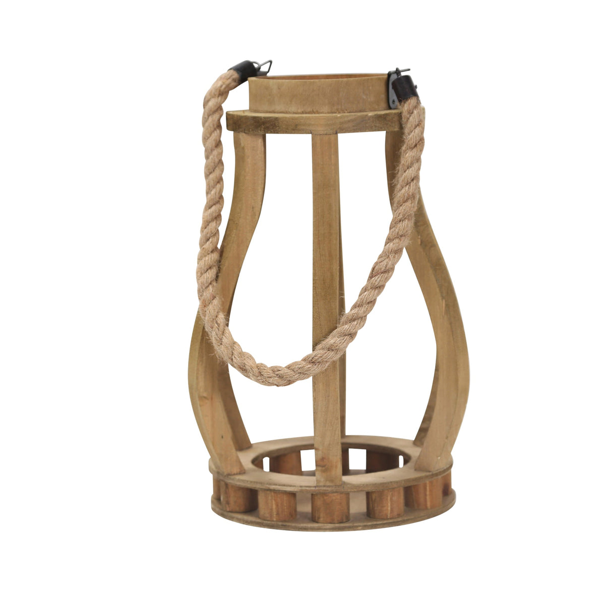 Wood 13.75" Lantern With Ropehandle, Brown Candle Holders| Sagebrook Home