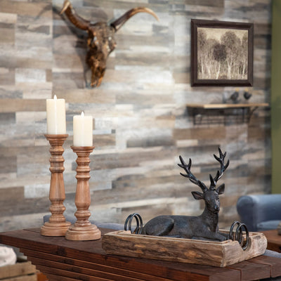 Wood 14", Candle Holder Washed, Brown - Al Rugaib Furniture