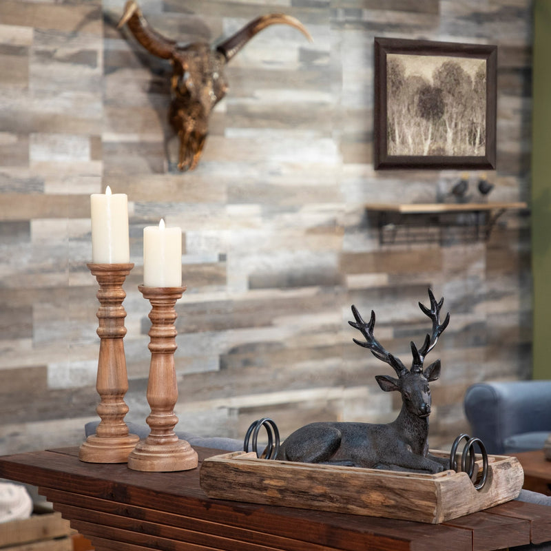 Wood 14", Candle Holder Washed, Brown - Al Rugaib Furniture