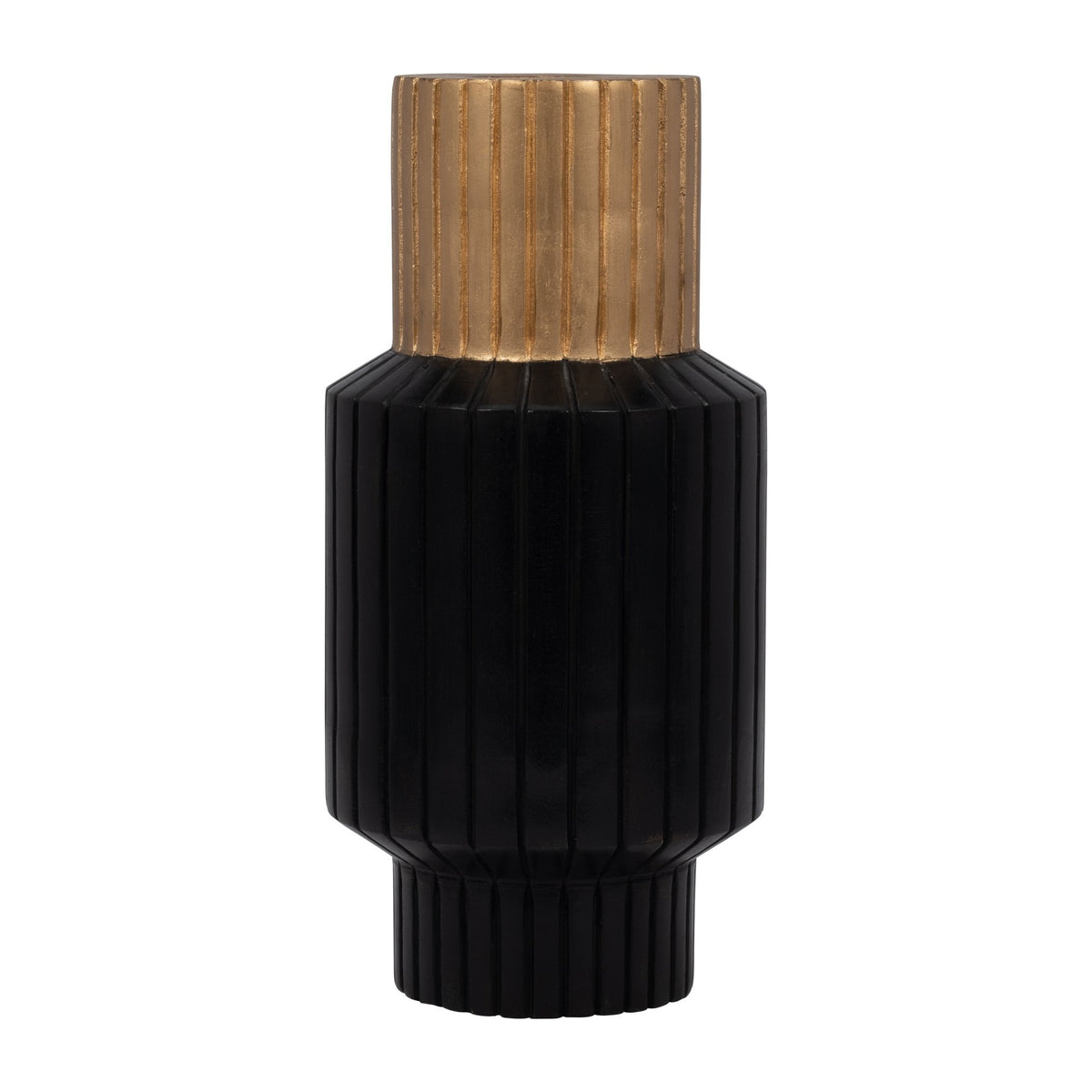 WOOD, 14" CARVED TOTEM VASE W GOLD TOP, BLACK/GOLD Vases and Jars| Sagebrook Home