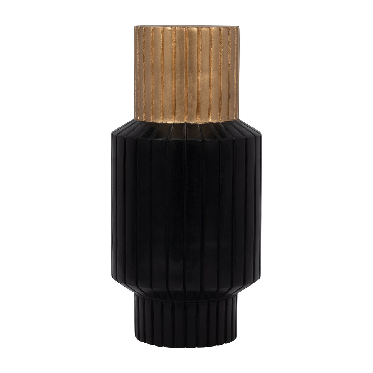 WOOD, 14" CARVED TOTEM VASE W GOLD TOP, BLACK/GOLD Vases and Jars| Sagebrook Home