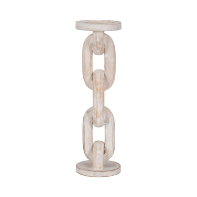 Wood, 14" Chain Pillar Candle Holder, White - Al Rugaib Furniture