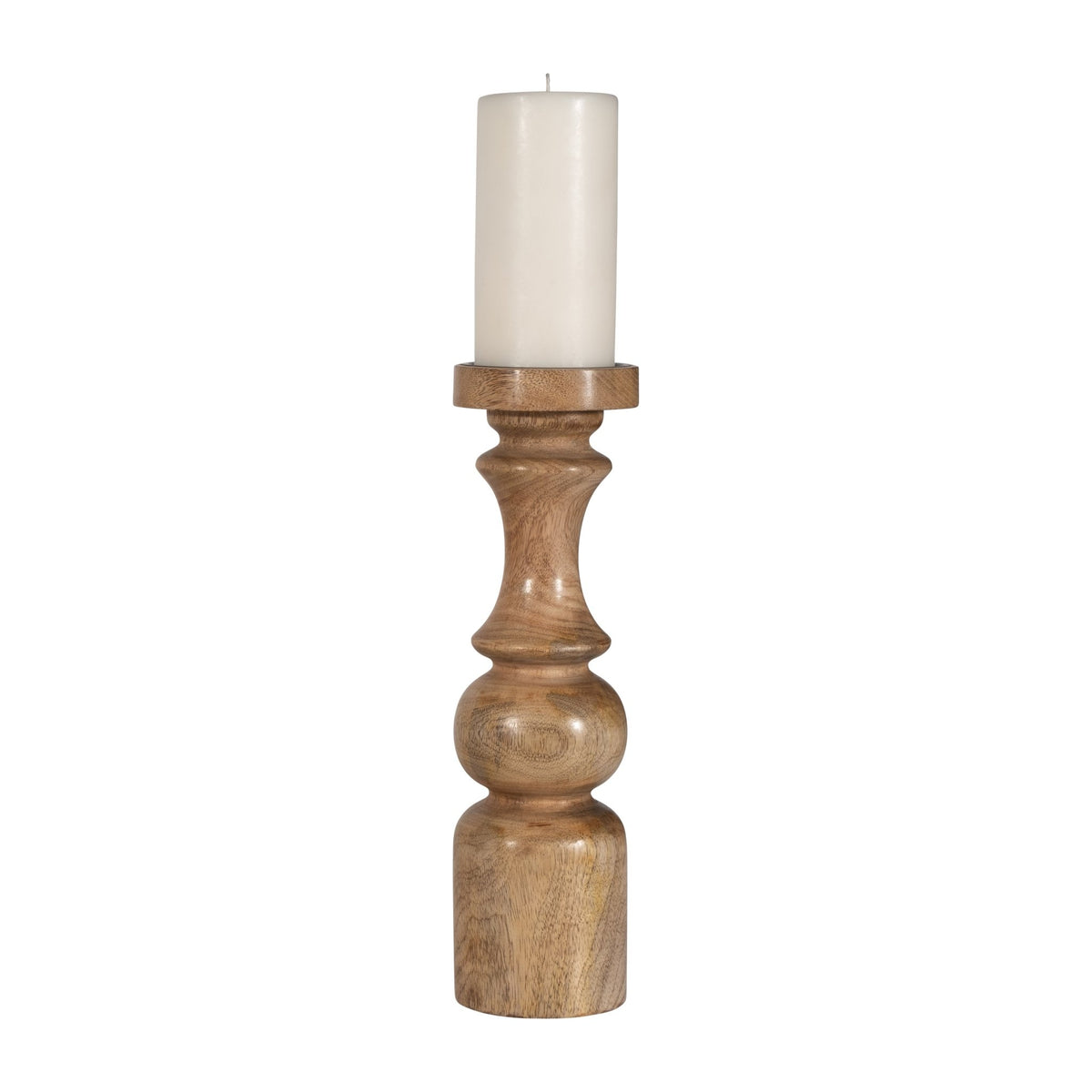 WOOD, 14" TRADITIONAL PILLAR CANDLEHOLDER, NATURAL Candle Holders| Sagebrook Home