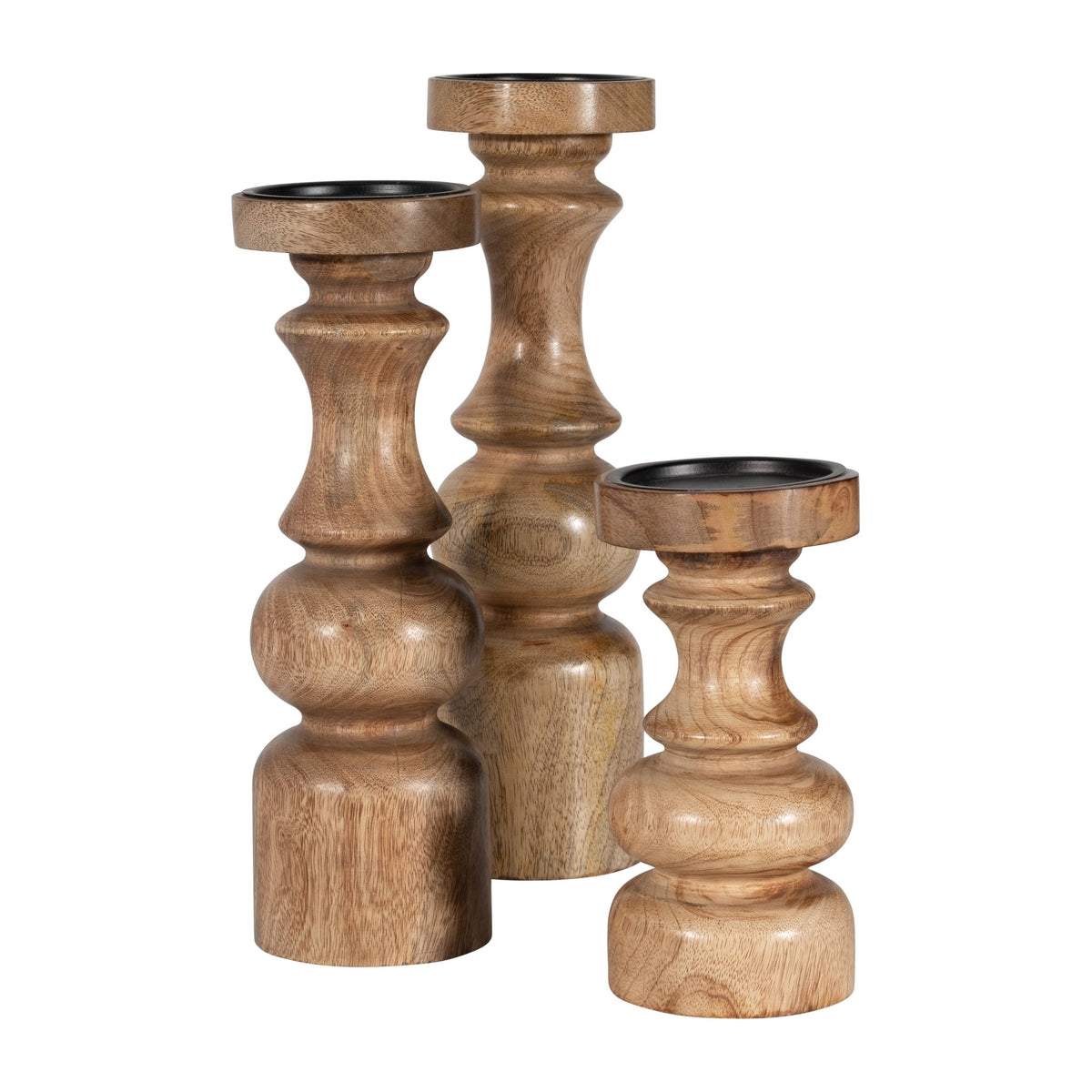 WOOD, 14" TRADITIONAL PILLAR CANDLEHOLDER, NATURAL Candle Holders| Sagebrook Home