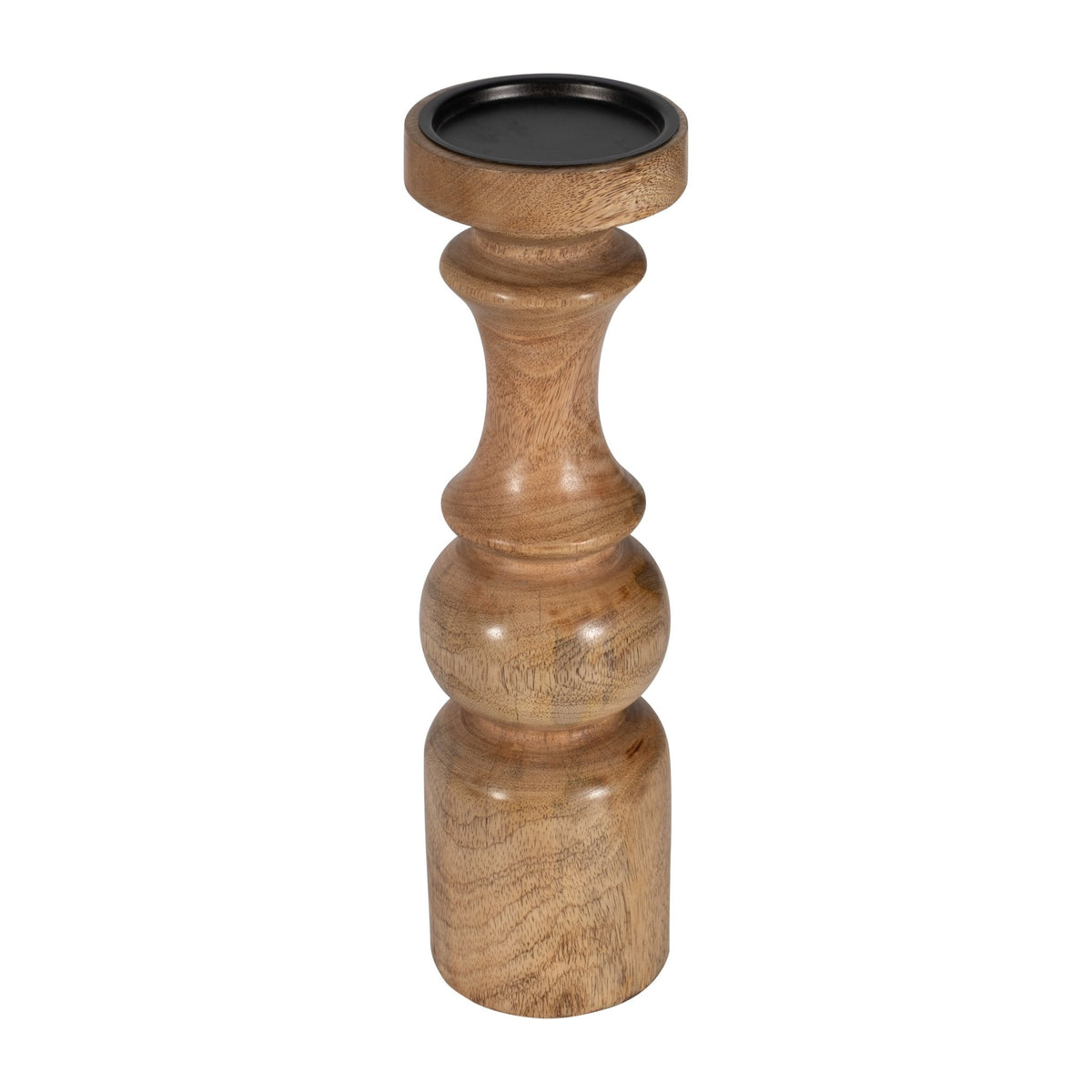 WOOD, 14" TRADITIONAL PILLAR CANDLEHOLDER, NATURAL Candle Holders| Sagebrook Home