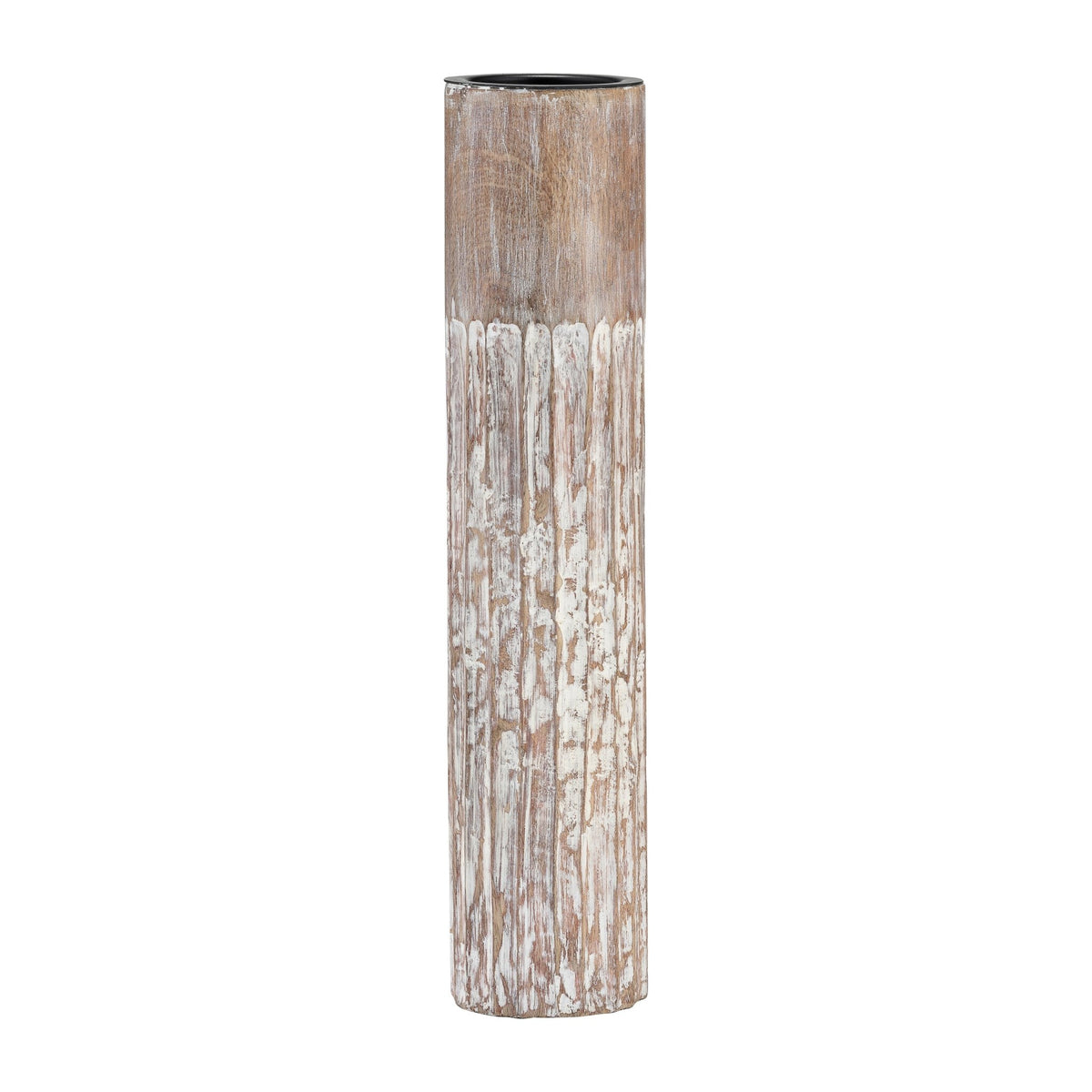 Wood, 14"H 2-Tone Textured Candle Holder, Brown Candle Holders| Sagebrook Home