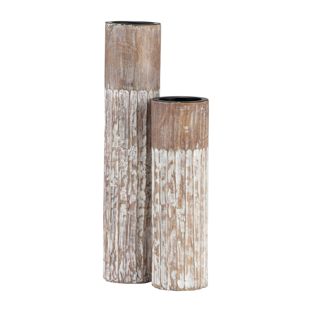 Wood, 14"H 2-Tone Textured Candle Holder, Brown Candle Holders| Sagebrook Home