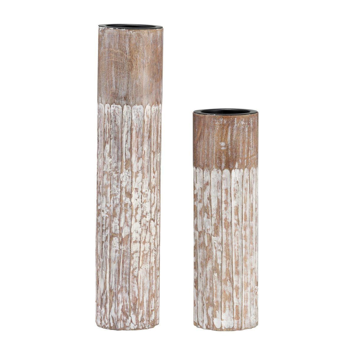 Wood, 14"H 2-Tone Textured Candle Holder, Brown Candle Holders| Sagebrook Home