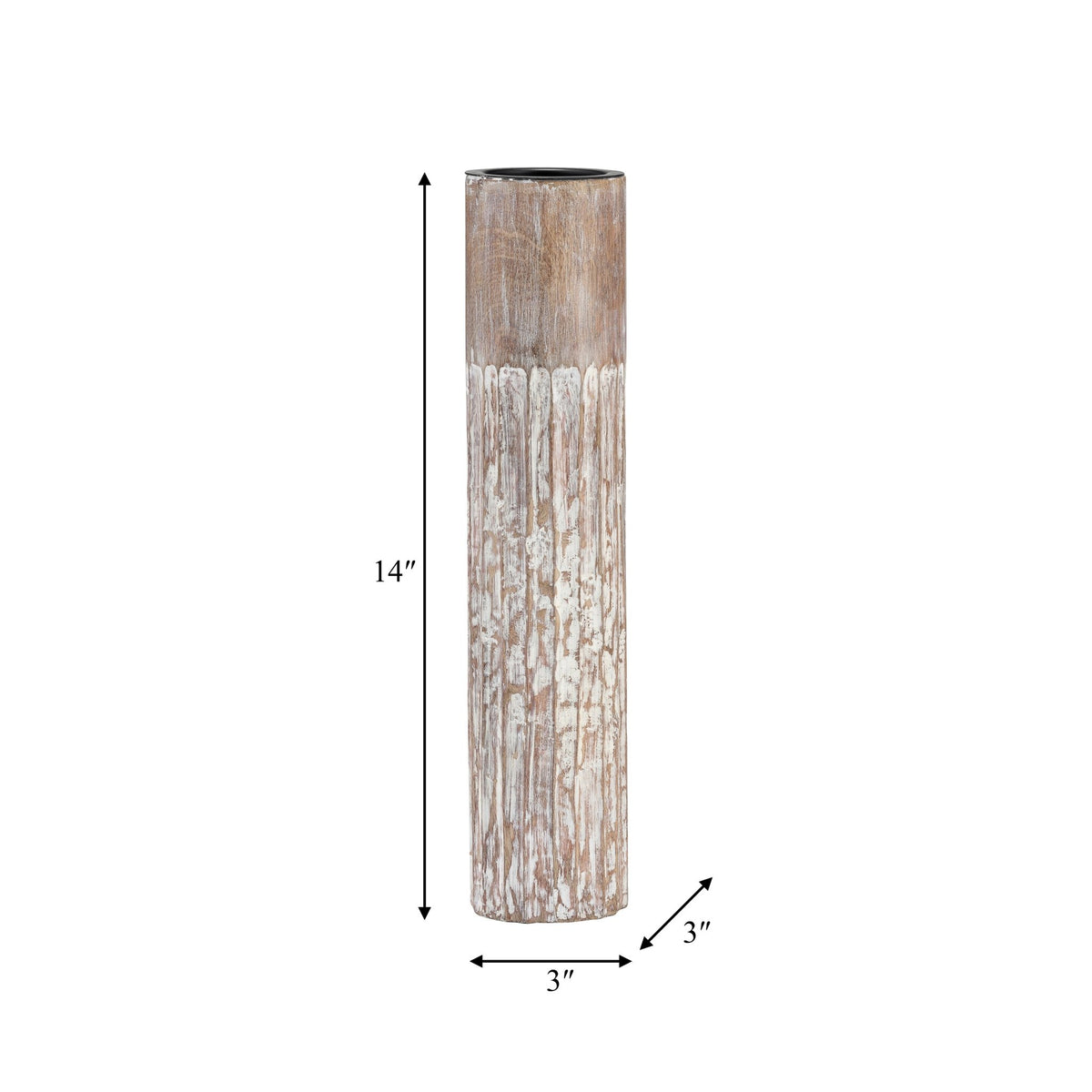 Wood, 14"H 2-Tone Textured Candle Holder, Brown Candle Holders| Sagebrook Home