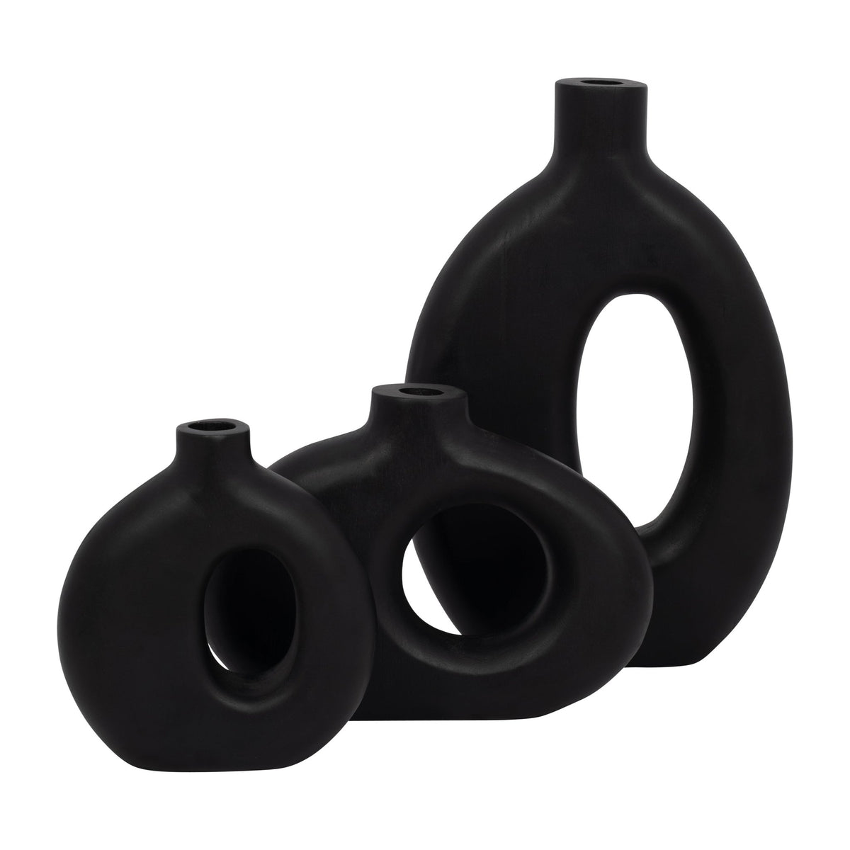 Wood, 14"H Cut-Out Vase, Black Vases and Jars| Sagebrook Home