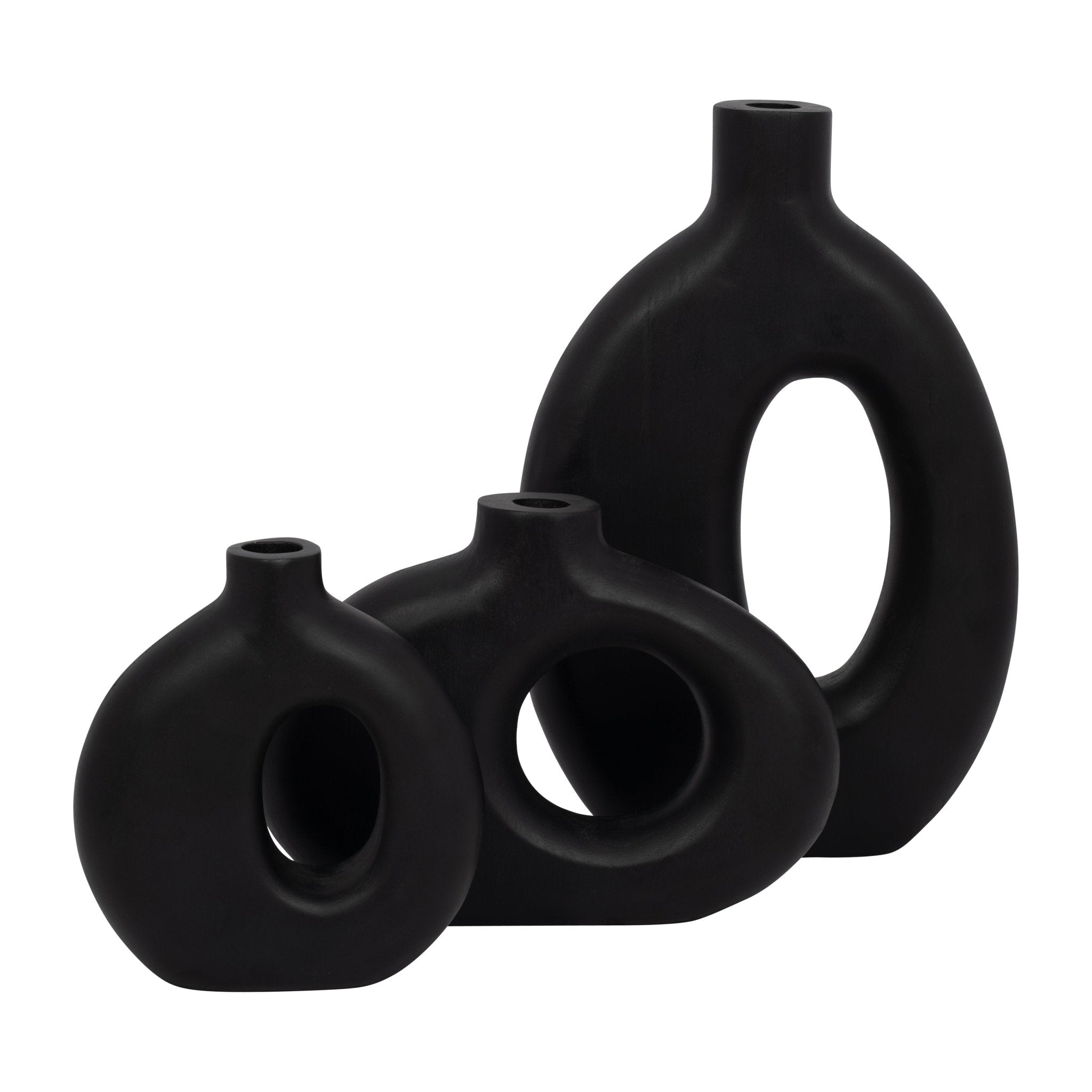 Wood, 14"H Cut-Out Vase, Black Vases and Jars| Sagebrook Home