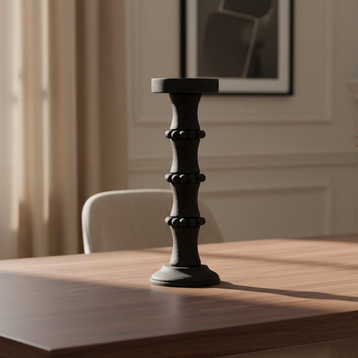 WOOD, 15" ANTIQUE STYLE CANDLE HOLDER, BLACK Candle Holders| Sagebrook Home