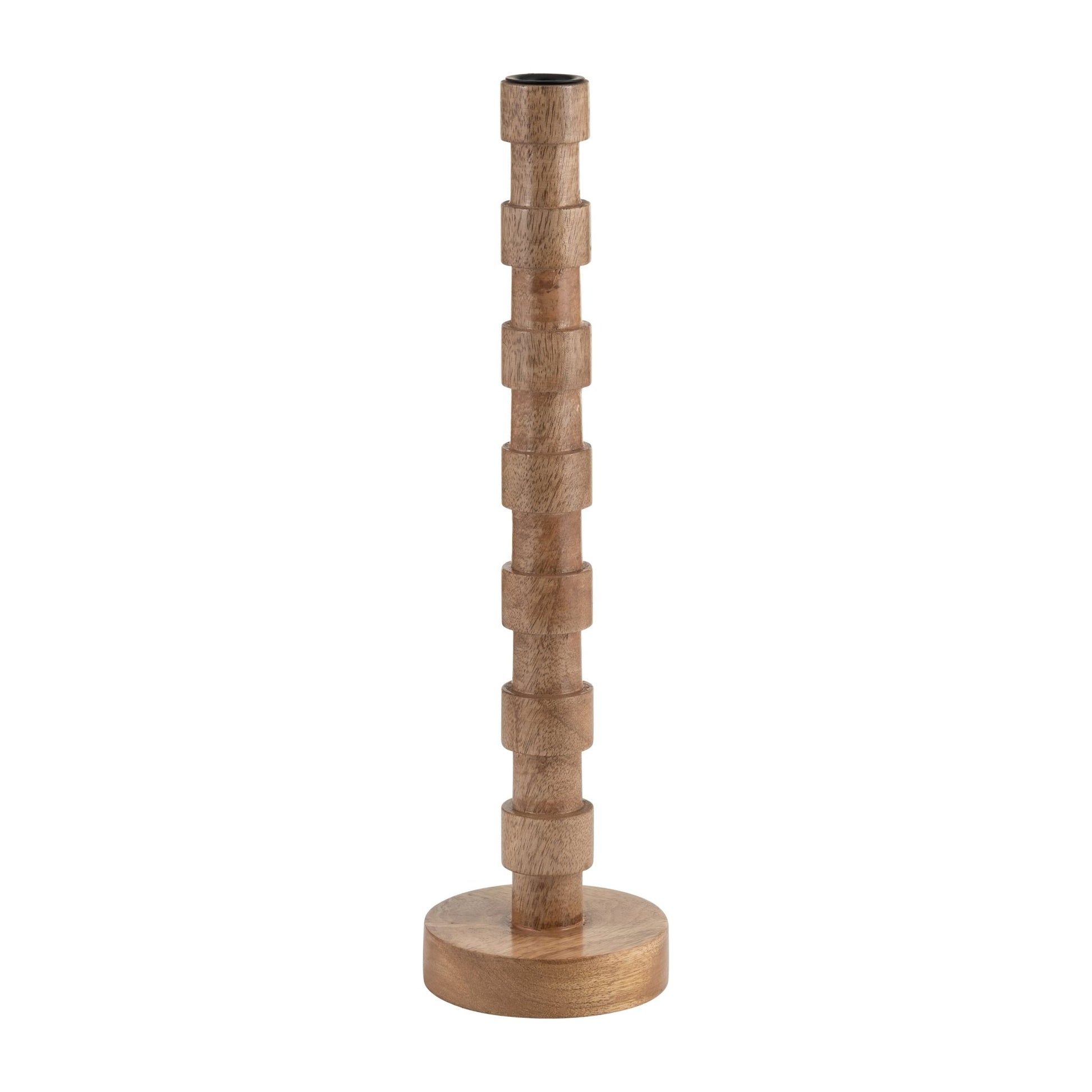WOOD, 15"H TEXTURED TAPER CANDLE HOLDER, BROWN Candle Holders| Sagebrook Home
