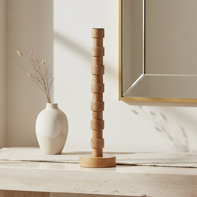 WOOD, 15"H TEXTURED TAPER CANDLE HOLDER, BROWN Candle Holders| Sagebrook Home