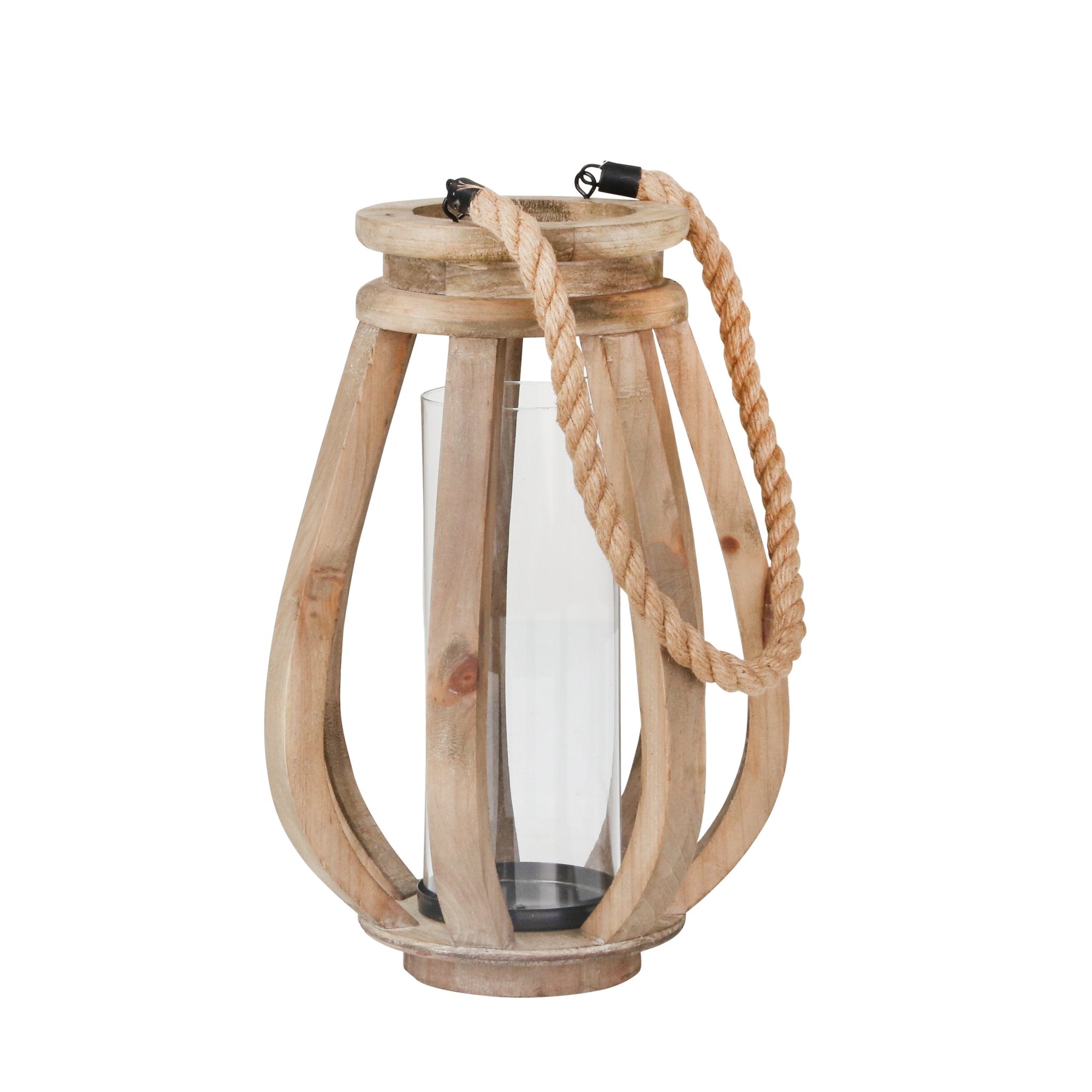 Wood 16" Lantern W/Glass, Brown Candle Holders| Sagebrook Home