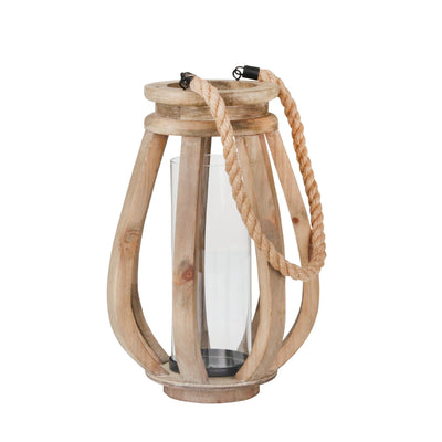 Wood 16" Lantern W/Glass, Brown - Al Rugaib Furniture