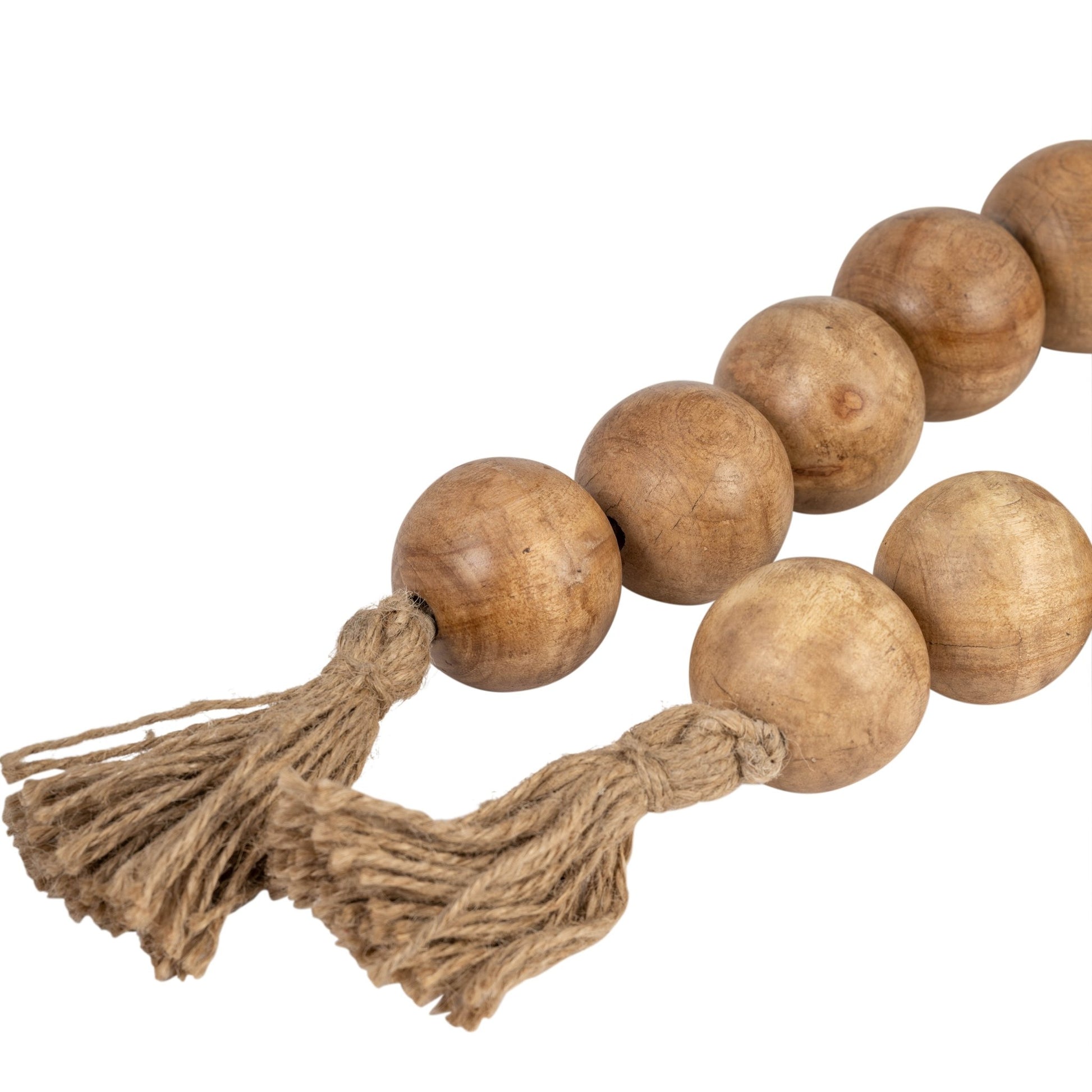 WOOD, 25" LARGE BEADED GARLAND W/ TASSEL, NATURAL Table Decors| Sagebrook Home