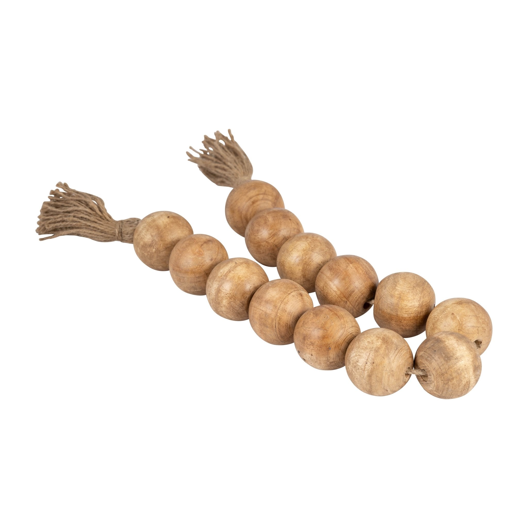 WOOD, 25" LARGE BEADED GARLAND W/ TASSEL, NATURAL Table Decors| Sagebrook Home