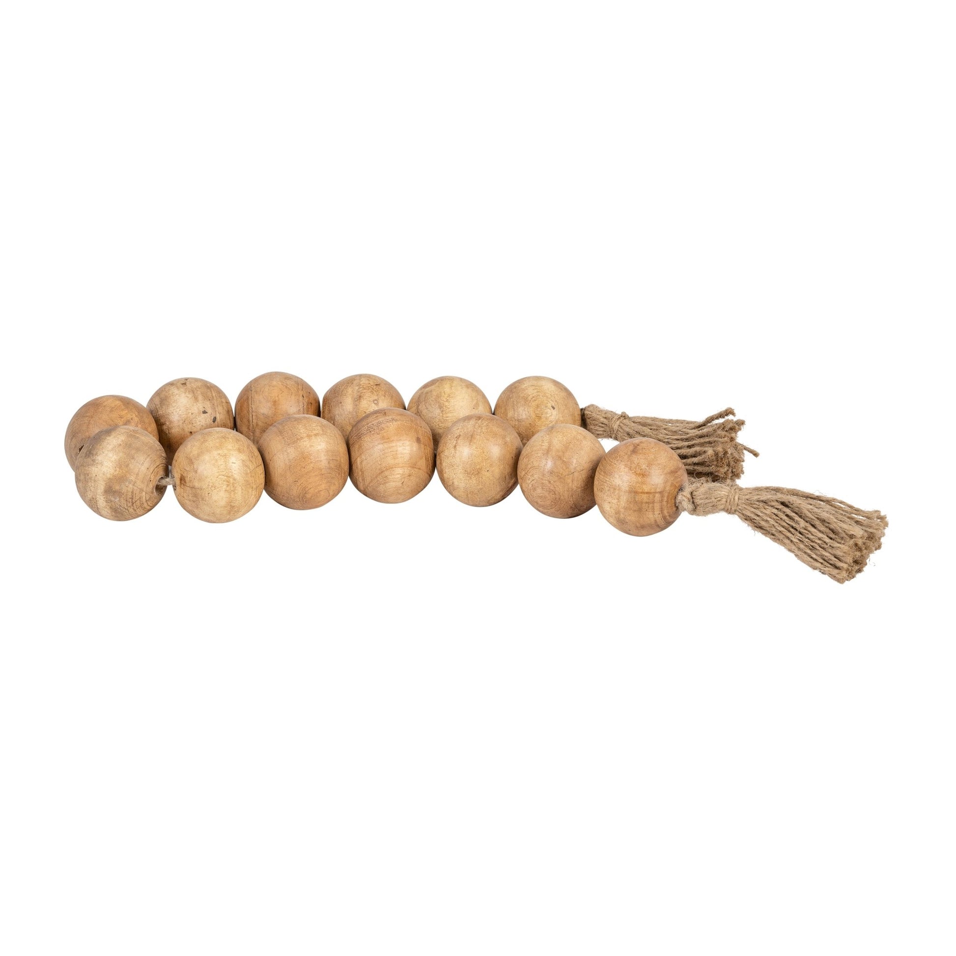 WOOD, 25" LARGE BEADED GARLAND W/ TASSEL, NATURAL Table Decors| Sagebrook Home