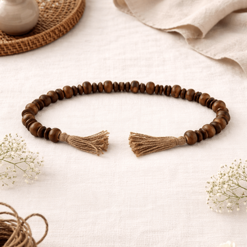 WOOD, 26" FLAT BEADS GARLAND, NATURAL Table Decors| Sagebrook Home