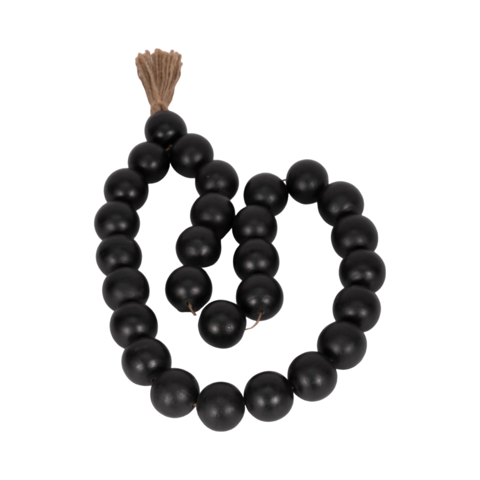 WOOD, 28" 2" DBL BEADED GARLAND W/ TASSEL, BLACK Table Decors| Sagebrook Home