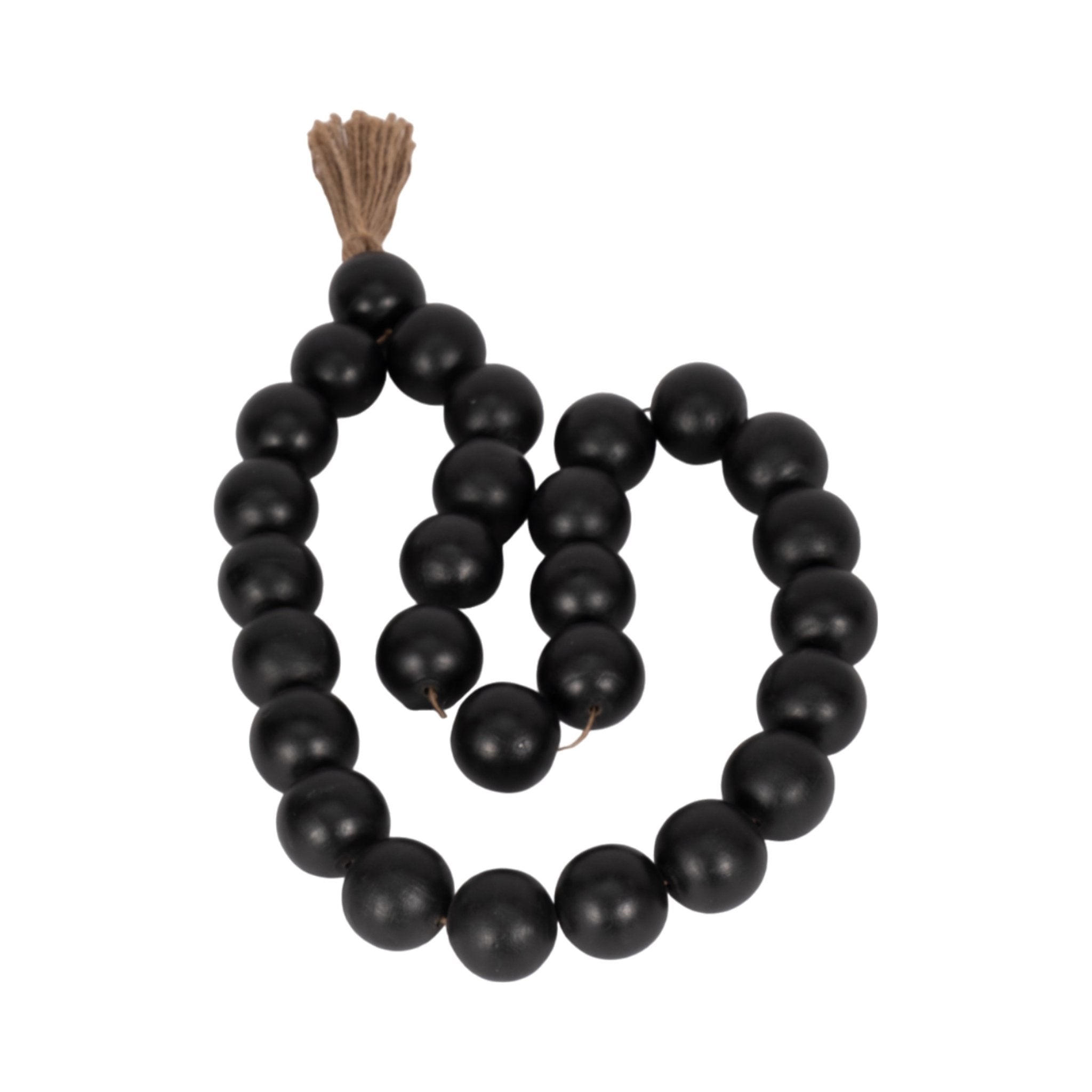 WOOD, 28" 2" DBL BEADED GARLAND W/ TASSEL, BLACK Table Decors| Sagebrook Home