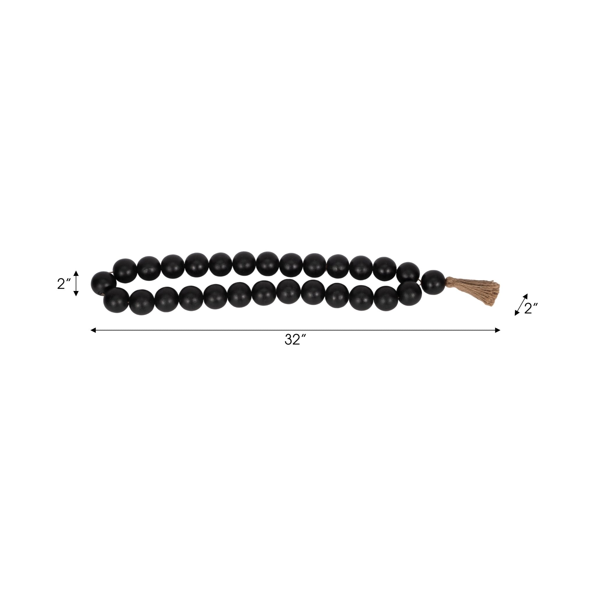 WOOD, 28" 2" DBL BEADED GARLAND W/ TASSEL, BLACK Table Decors| Sagebrook Home