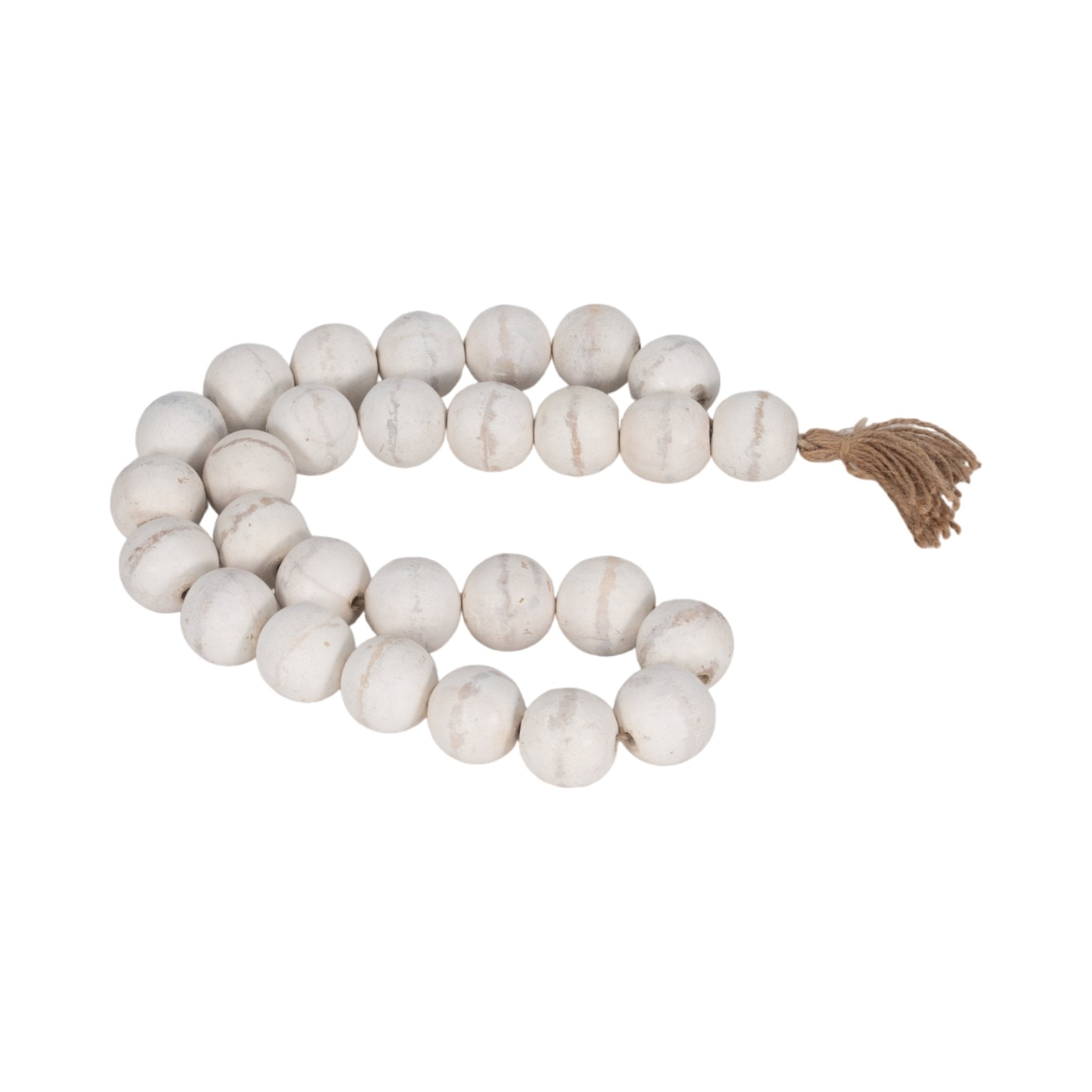 WOOD, 28" 2" DBL BEADED GARLAND W/ TASSEL, WHITE Table Decors| Sagebrook Home